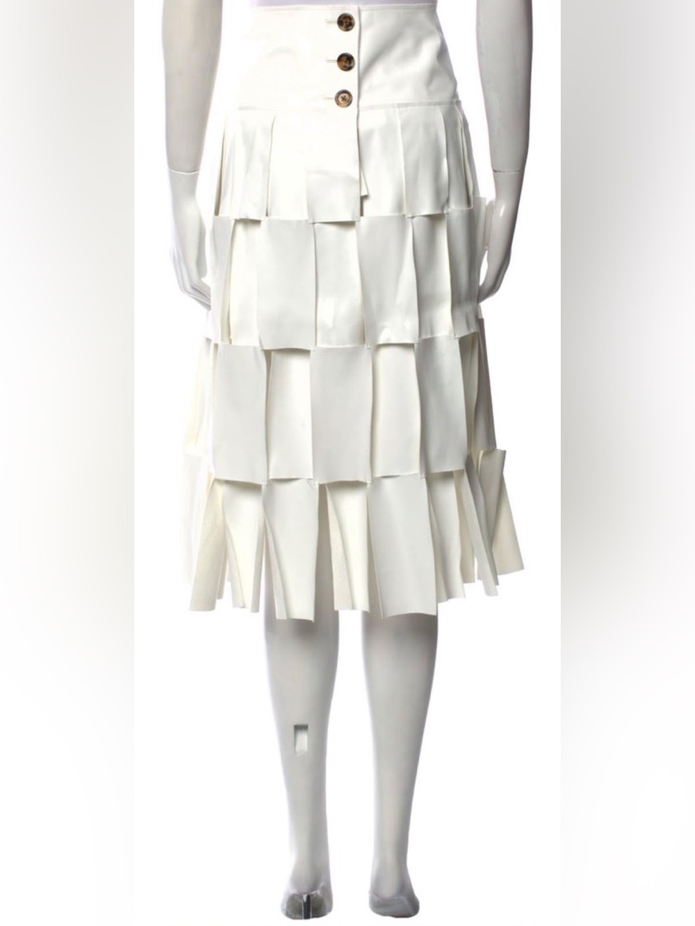 Tiered Ivory Midi Skirt with Sculpted Panels